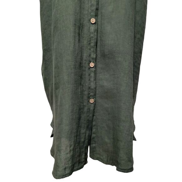 NWT Artigli Italy Linen Dress Medium Lagenlook Olive Green Roll-Tab T-Shirt Midi - Picture 6 of 9